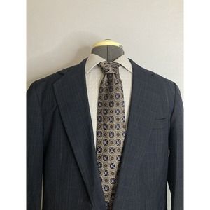 Mens Sport Coat Blazer Suit Jacket 41R 45" Navy Blue Plaid 2 Button Wool Haggar